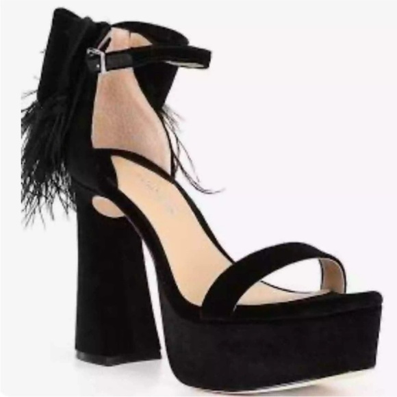 Antonio Melani Janie Black Velvet Platform Angel Rhinestone Bow Feather Size 7.5 - Picture 2 of 16